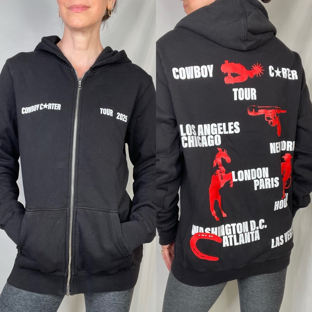 Beyoncé Cowboy Carter Tour 2025 Black Zip-Up Hoodie‎ zip-up Sweatshirt black S